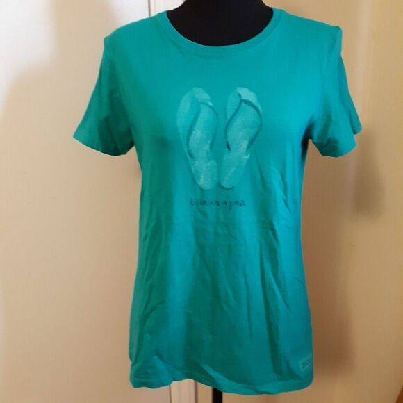 Women's Life Is Good Short Sleeve T Shirt Size S Small "Livin on a Pair" Teal - Picture 1 of 9